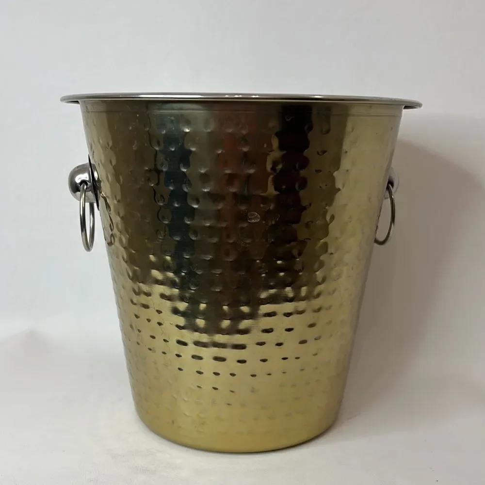 Wine Bucket Mixed Metal Silver Gold Outside 8 In Tall 8 1/2 In Round Bar Wine